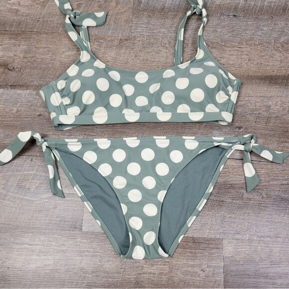 🎈Xhilaration sage green and cream polka dot bikini set - Picture 5 of 8